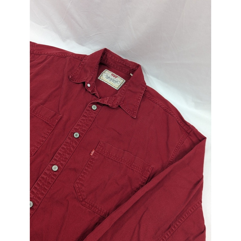 Vintage‎ Levis Shirt Mens Med Red Denim Long Sleeve Western Metal Button VTG 90s